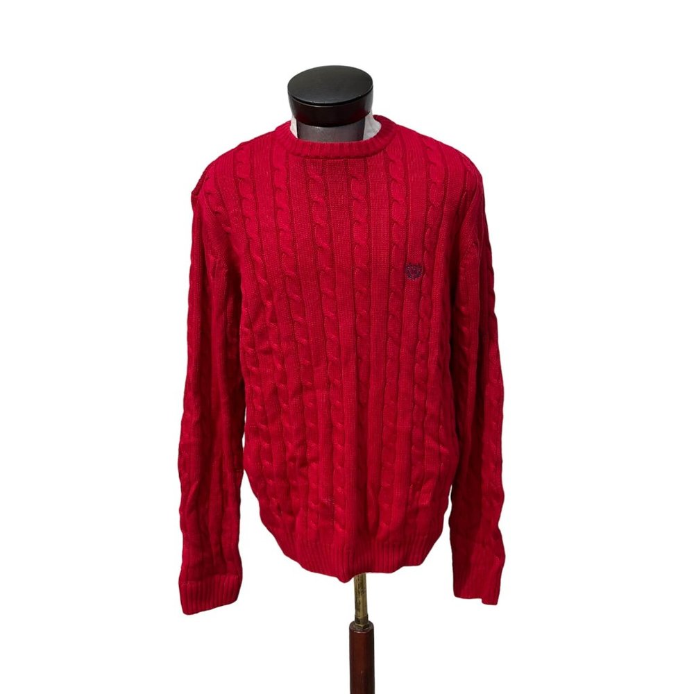 Chaps Ralph Lauren Mens Solid Red Cotton Cable Knit Sweater Size Large